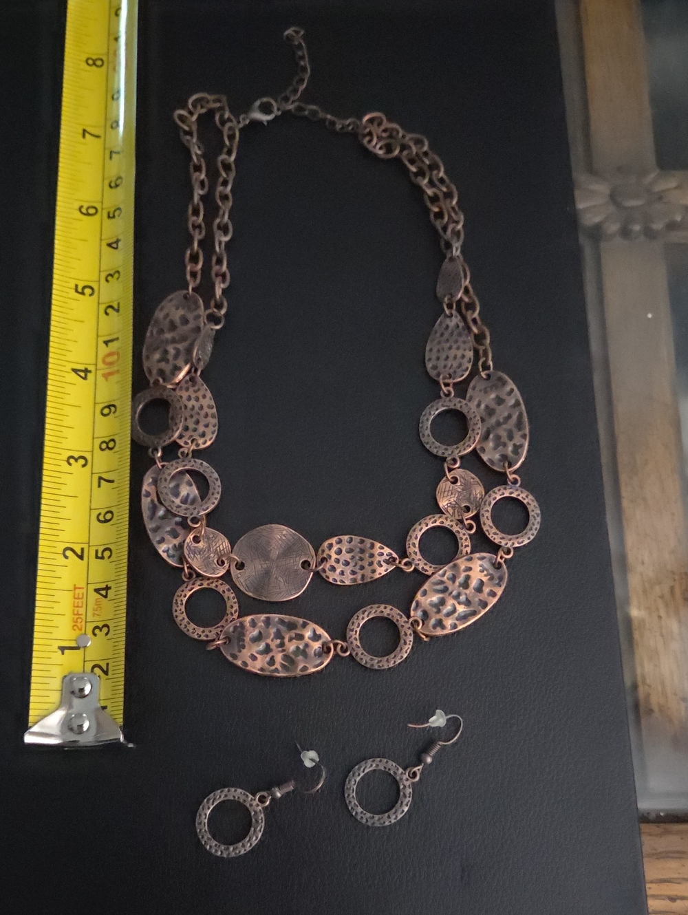 Hammered Copper-Tone Statement Necklace & Earrings Set